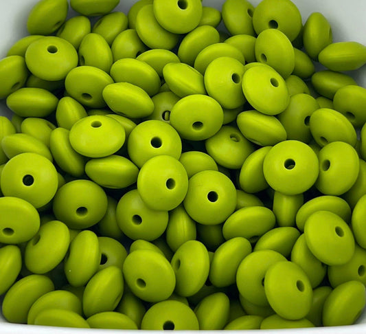 Bag of 100 12mm Moss Solid Silicone Lentil Beads