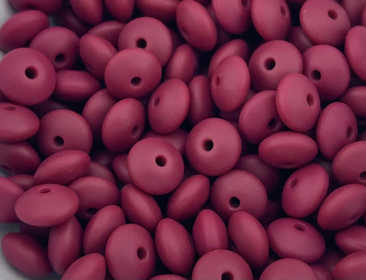 Bag of 100 12mm Merlot Solid Silicone Lentil Beads