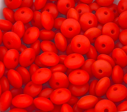Bag of 100 12mm Scarlet Red Solid Silicone Lentil Beads