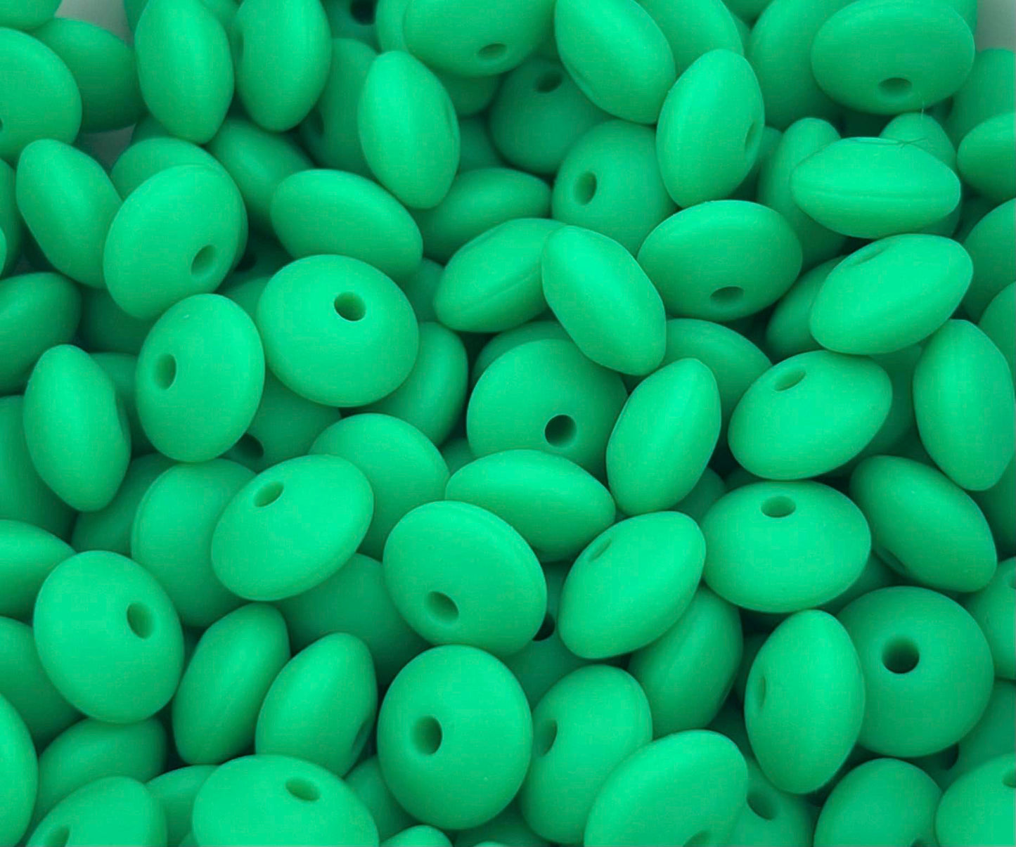 Bag of 100 12mm Kelly Green Solid Silicone Lentil Beads