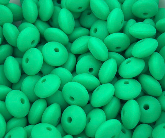 Bag of 100 12mm Kelly Green Solid Silicone Lentil Beads
