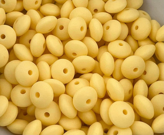 Bag of 100 12mm Butter Yellow Solid Silicone Lentil Beads