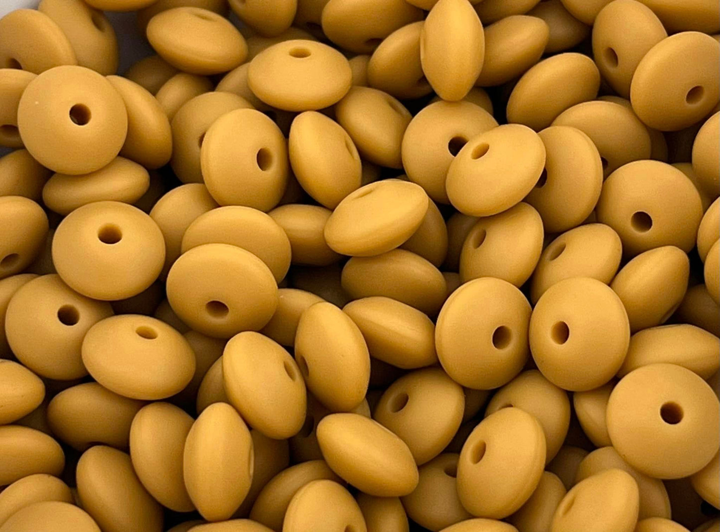 Bag of 100 12mm Gold No Pearl Solid Silicone Lentil Beads