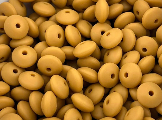 Bag of 100 12mm Gold No Pearl Solid Silicone Lentil Beads