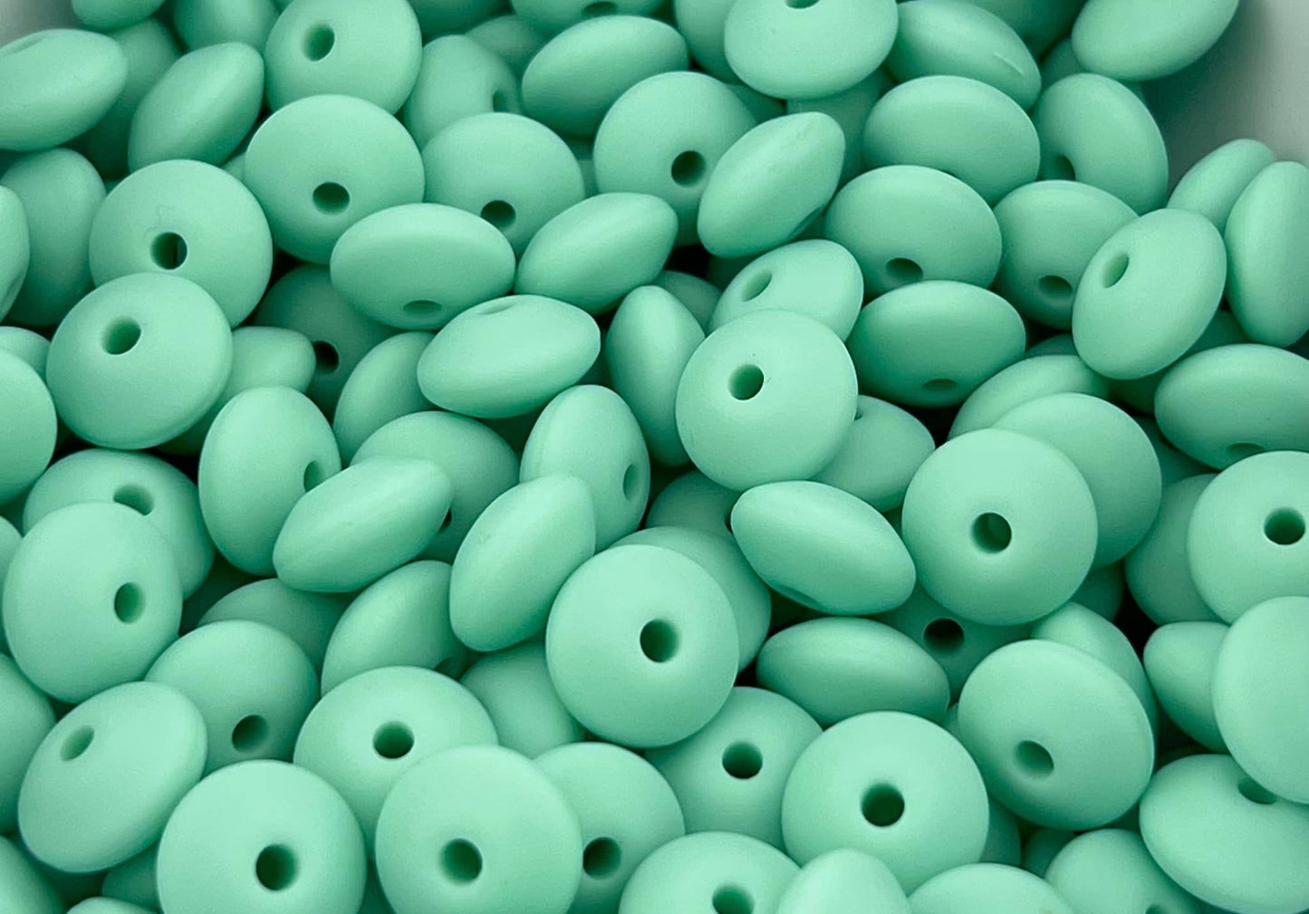 Bag of 100 12mm Mint Solid Silicone Lentil Beads