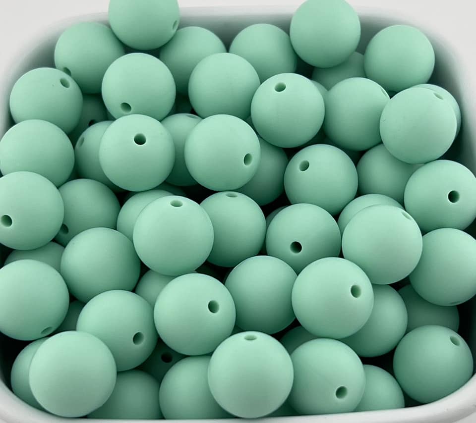 Pack of 50 15mm Mint Solid Silicone Beads
