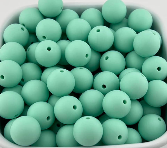 Pack of 50 15mm Mint Solid Silicone Beads