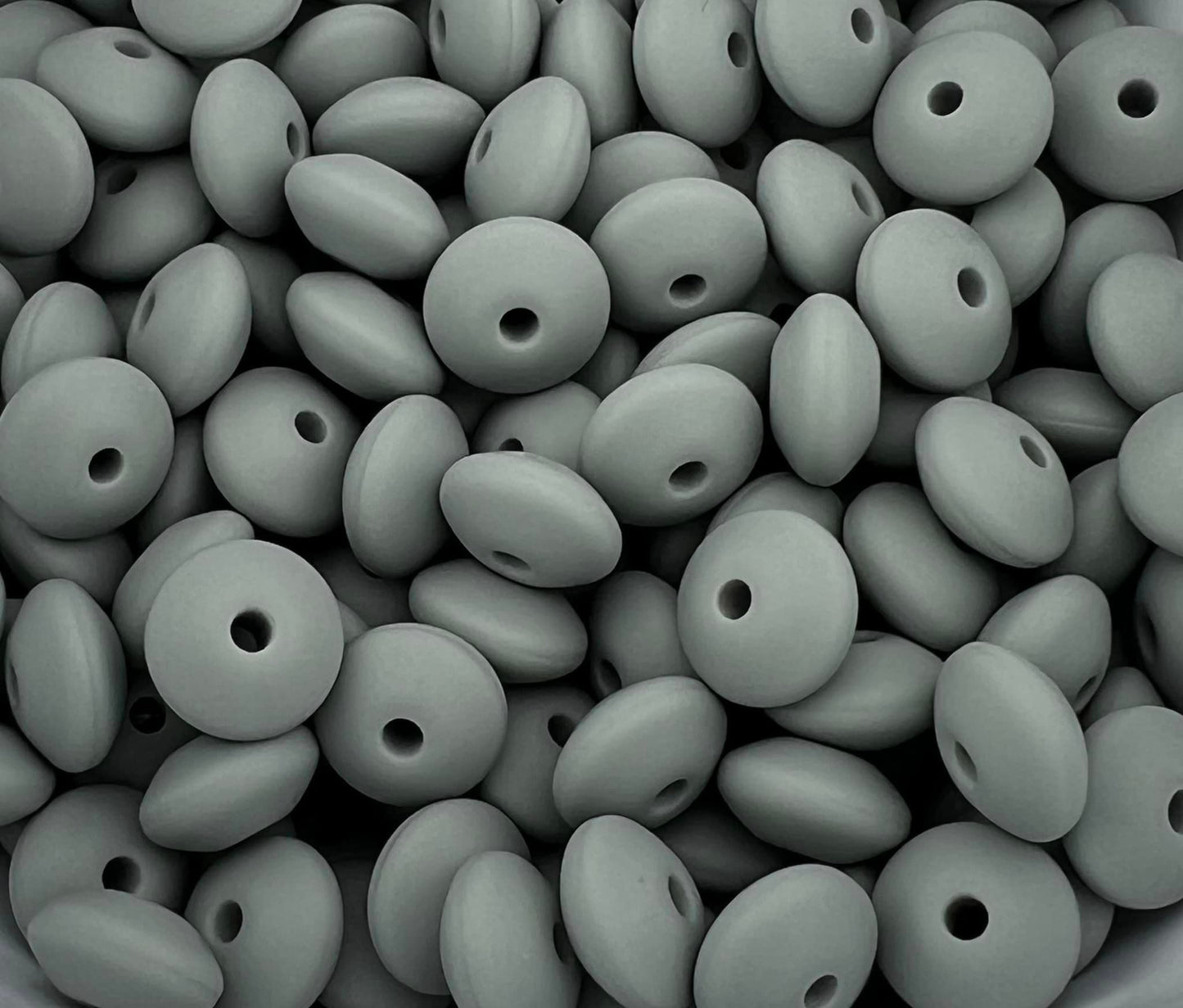 Bag of 100 12mm Grey Solid Silicone Lentil Beads