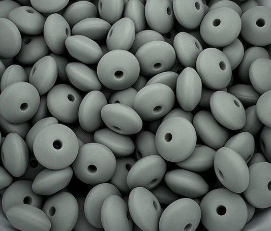 Bag of 100 12mm Grey Solid Silicone Lentil Beads