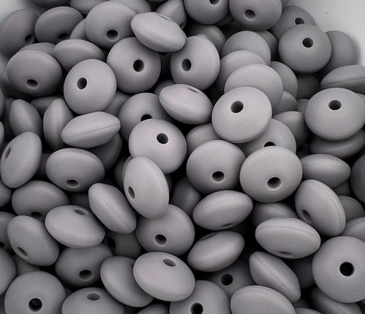 Bag of 100 12mm Twilight Grey Solid Silicone Lentil Beads
