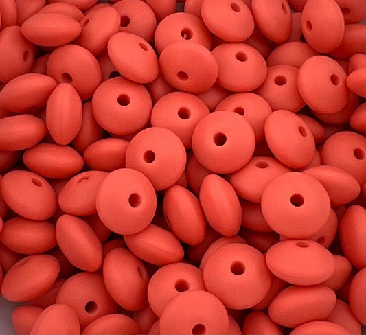Bag of 100 12mm Coral Solid Silicone Lentil Beads