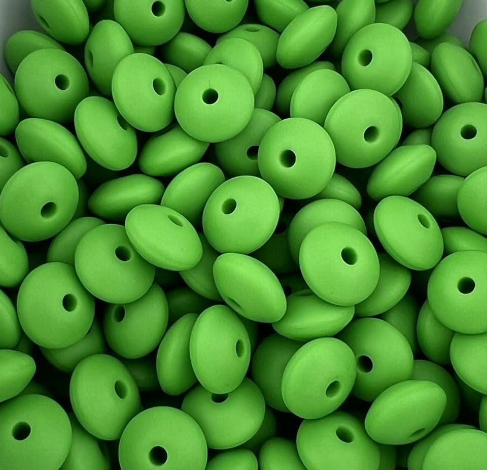 Bag of 100 12mm Summer Green Solid Silicone Lentil Beads