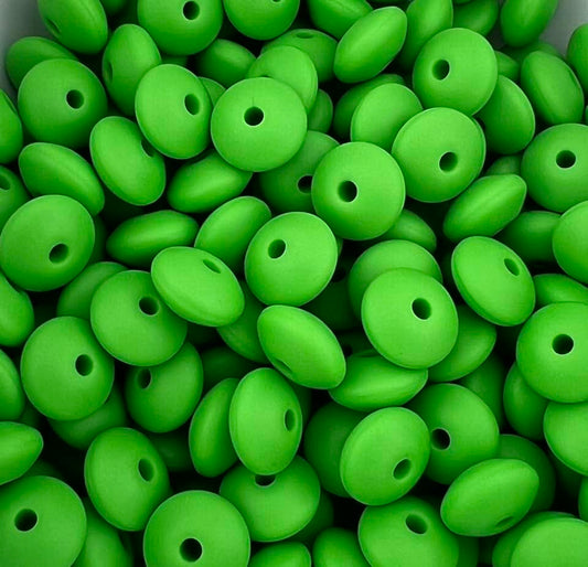 Bag of 100 12mm Summer Green Solid Silicone Lentil Beads