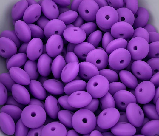 Bag of 100 12mm Purple Solid Silicone Lentil Beads