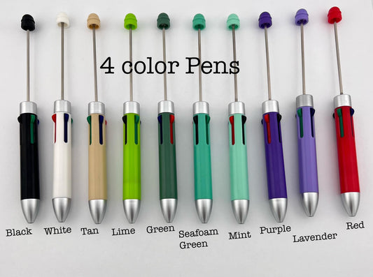 Plastic 4 Ink Color Beadable Pen (20 color variations)