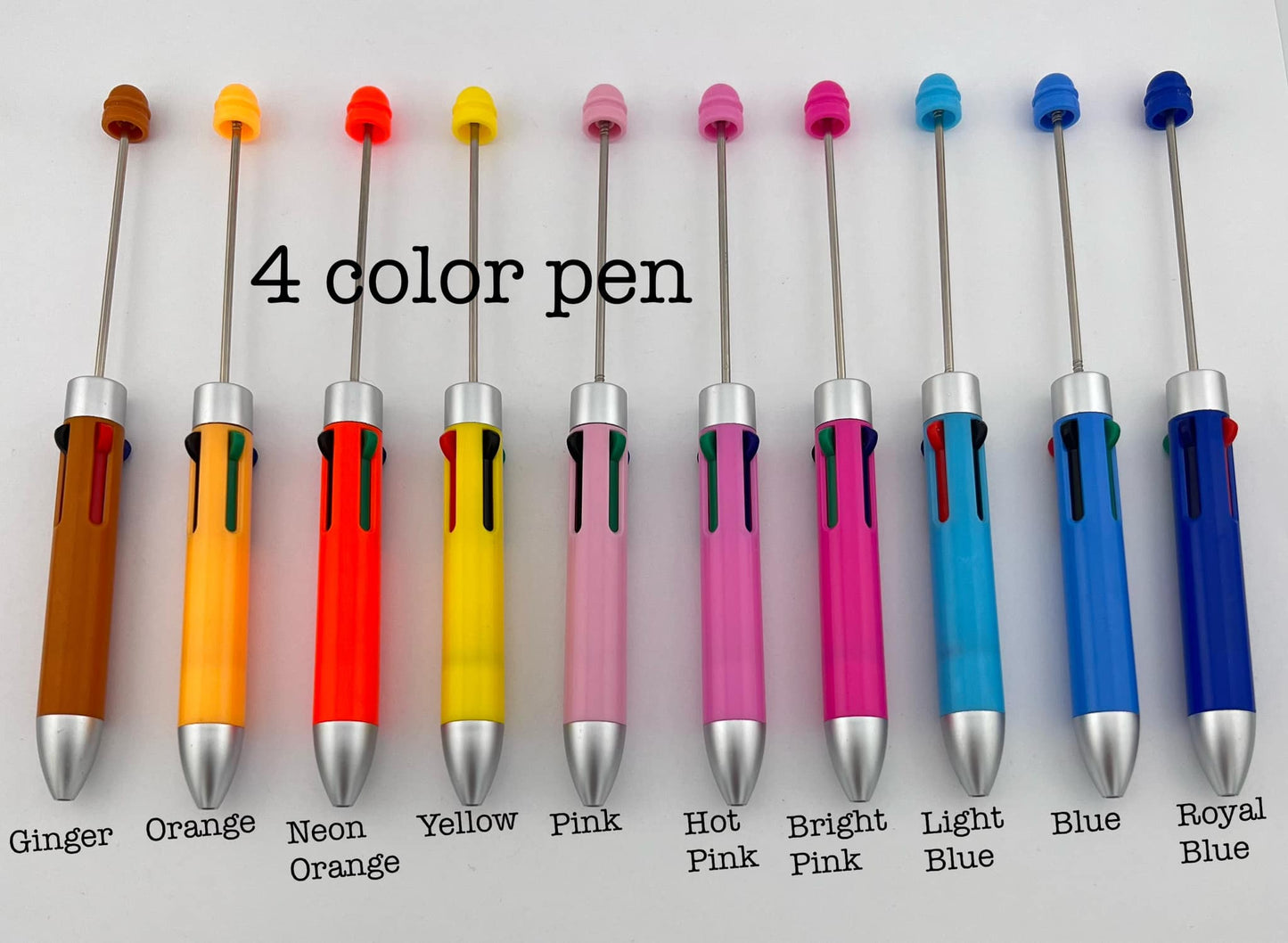 Plastic 4 Ink Color Beadable Pen (20 color variations)