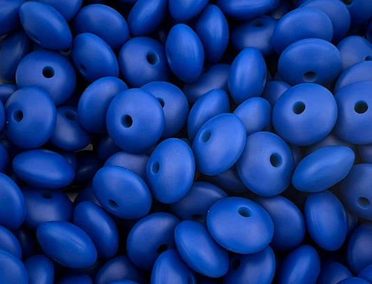 Bag of 100 12mm Sapphire Solid Silicone Lentil Beads