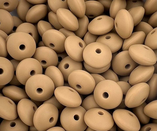 Bag of 100 12mm Peanut Butter Solid Silicone Lentil Beads