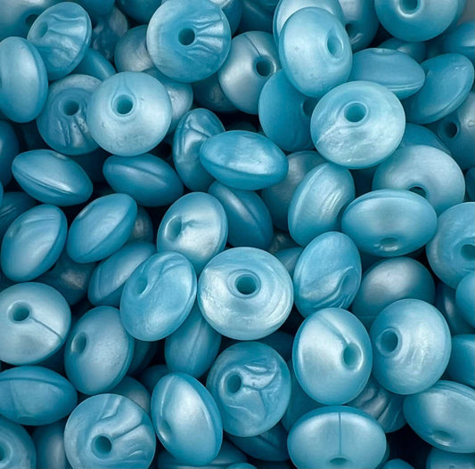 Bag of 100 12mm Pearl Blue Solid Silicone Lentil Beads