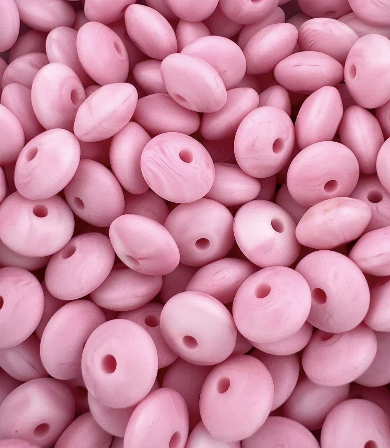 Bag of 100 12mm Marbled Pink Solid Silicone Lentil Beads