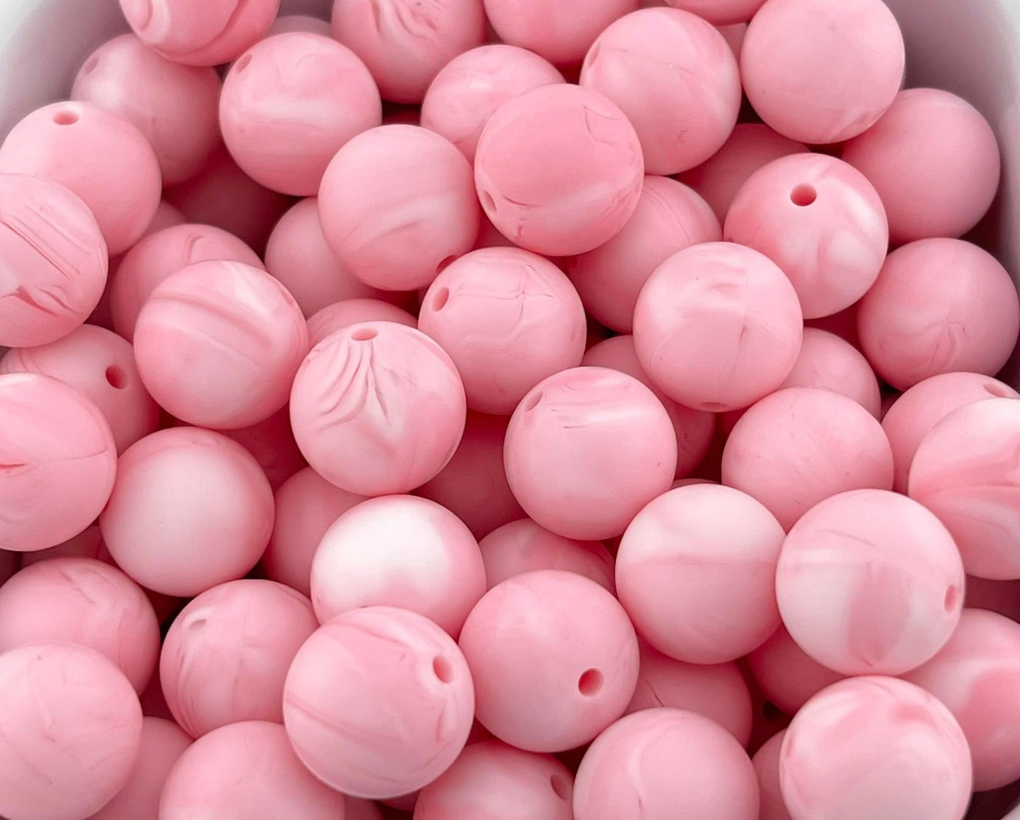 Pack of 100 15mm Marbled Pink Solid Silicone Beads