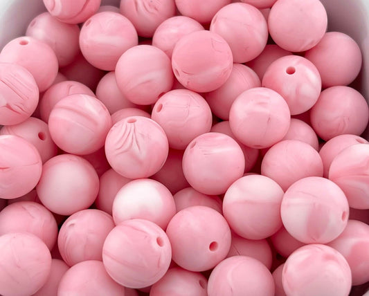 15mm Marbled Pink Solid Silicone Bead