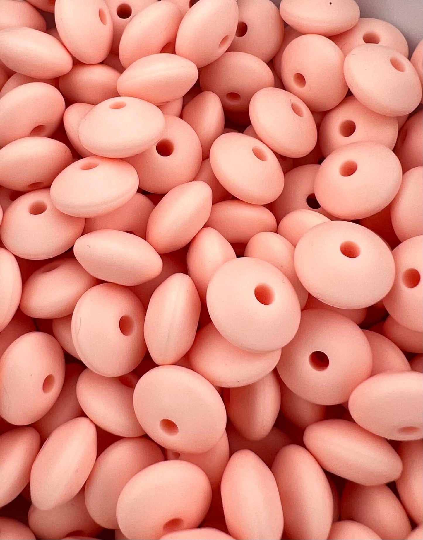 Bag of 100 12mm Light Pink Solid Silicone Lentil Beads