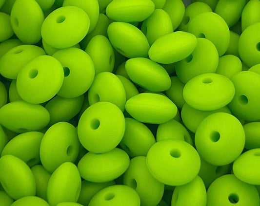 Bag of 100 12mm Neon Green Solid Silicone Lentil Beads