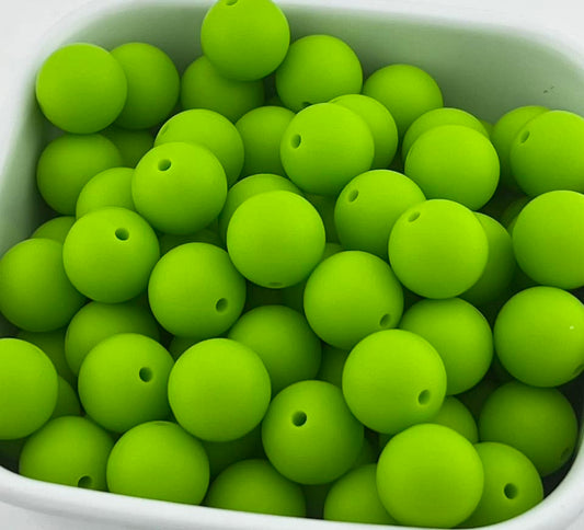 Pack of 100 15mm Neon Green Solid Silicone Beads