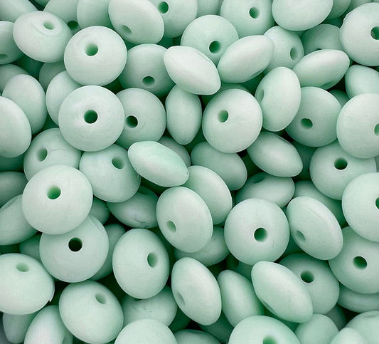 Bag of 100 12mm Marble Aqua Solid Silicone Lentil Beads