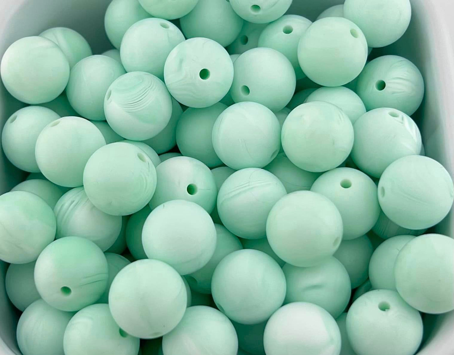 15mm Marbled Aqua Solid Silicone Bead