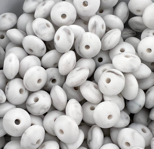 Bag of 100 12mm Marbled Solid Silicone Lentil Beads