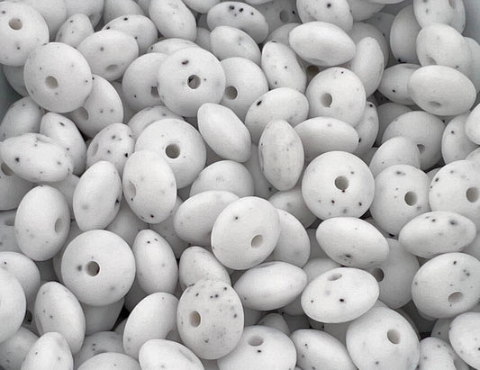 Bag of 100 12mm White granite Solid Silicone Lentil Beads