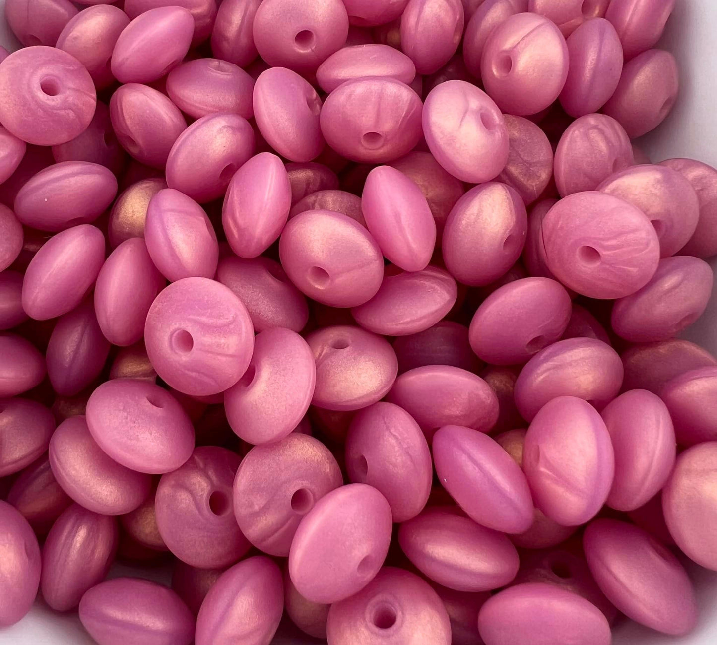 Bag of 100 12mm Rose Gold Pearl Solid Silicone Lentil Beads