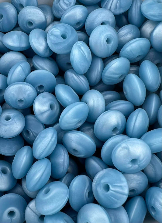 Bag of 100 12mm Dark Blue Pearl Solid Silicone Lentil Beads