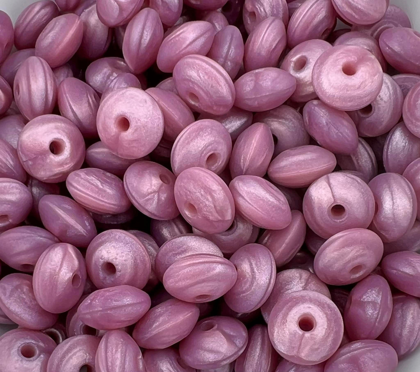 Bag of 100 12mm Purple Pearl Solid Silicone Lentil Beads