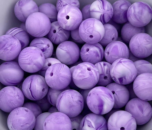 15mm Marbled Purple Solid Silicone Bead