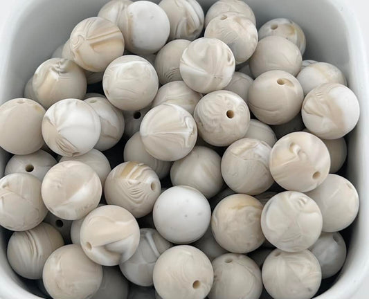 15mm Tan marbled Solid Silicone Bead