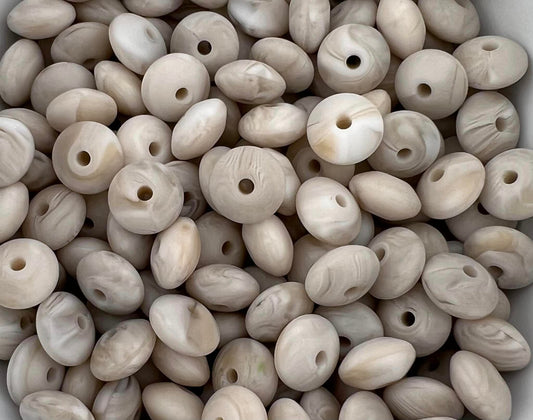 Bag of 100 12mm Marbled Tan Solid Silicone Lentil Beads