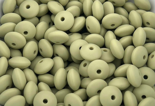 Bag of 100 12mm Sage Solid Silicone Lentil Beads