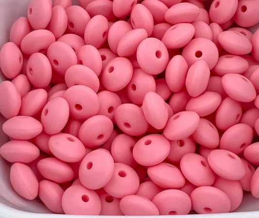 Bag of 100 12mm Baby Pink Solid Silicone Lentil Beads