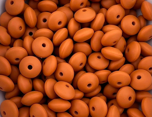 Bag of 100 12mm Pumpkin Spice  Solid Silicone Lentil Beads