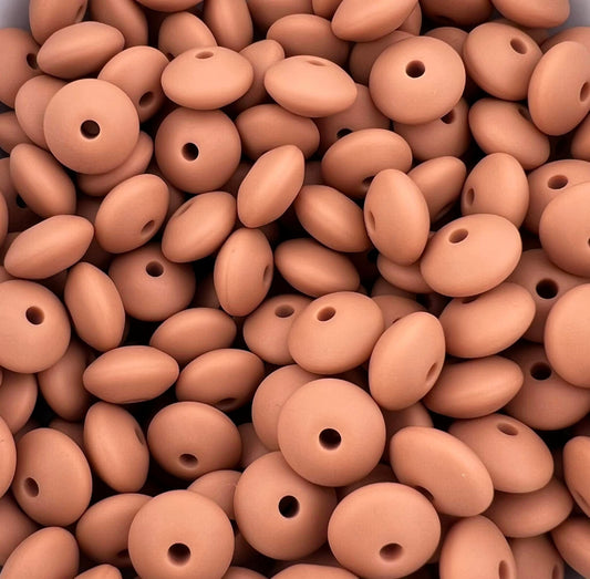 Bag of 100 12mm Dusty Coral Solid Silicone Lentil Beads