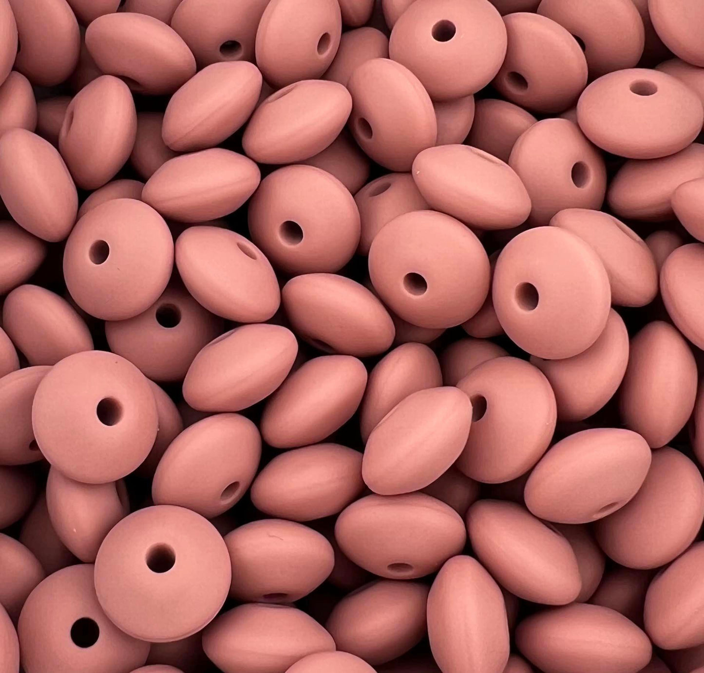 Bag of 100 12mm Dusty Rose Solid Silicone Lentil Beads