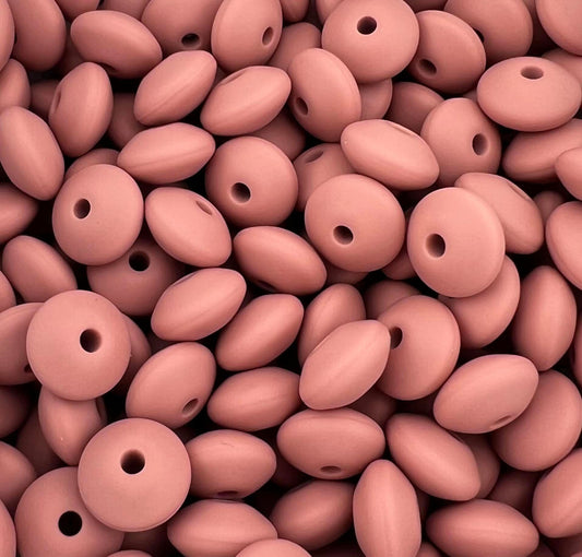 Bag of 100 12mm Dusty Rose Solid Silicone Lentil Beads