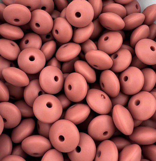 Bag of 100 12mm Light Mahogany Solid Silicone Lentil Beads