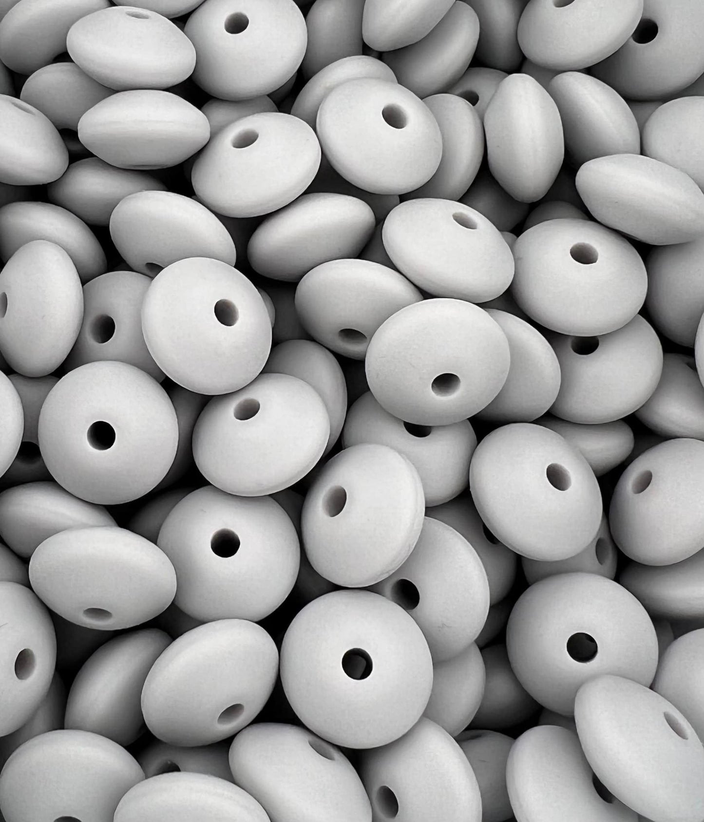 Bag of 100 12mm Cloudy Grey Solid Silicone Lentil Beads