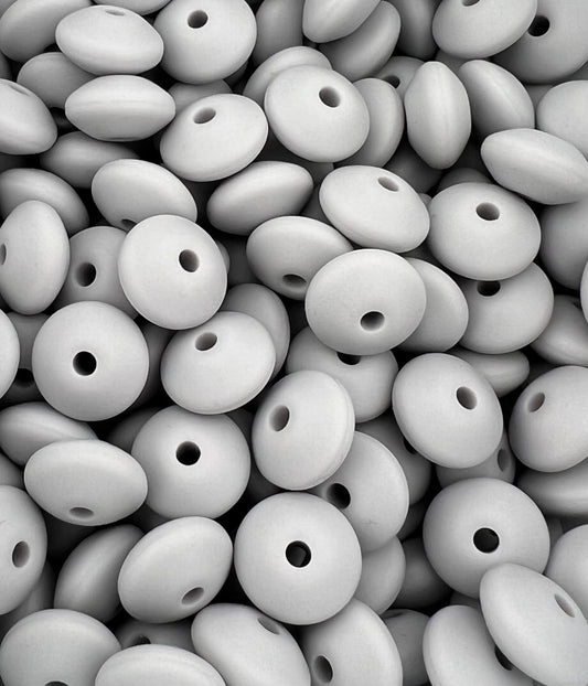 Bag of 100 12mm Cloudy Grey Solid Silicone Lentil Beads