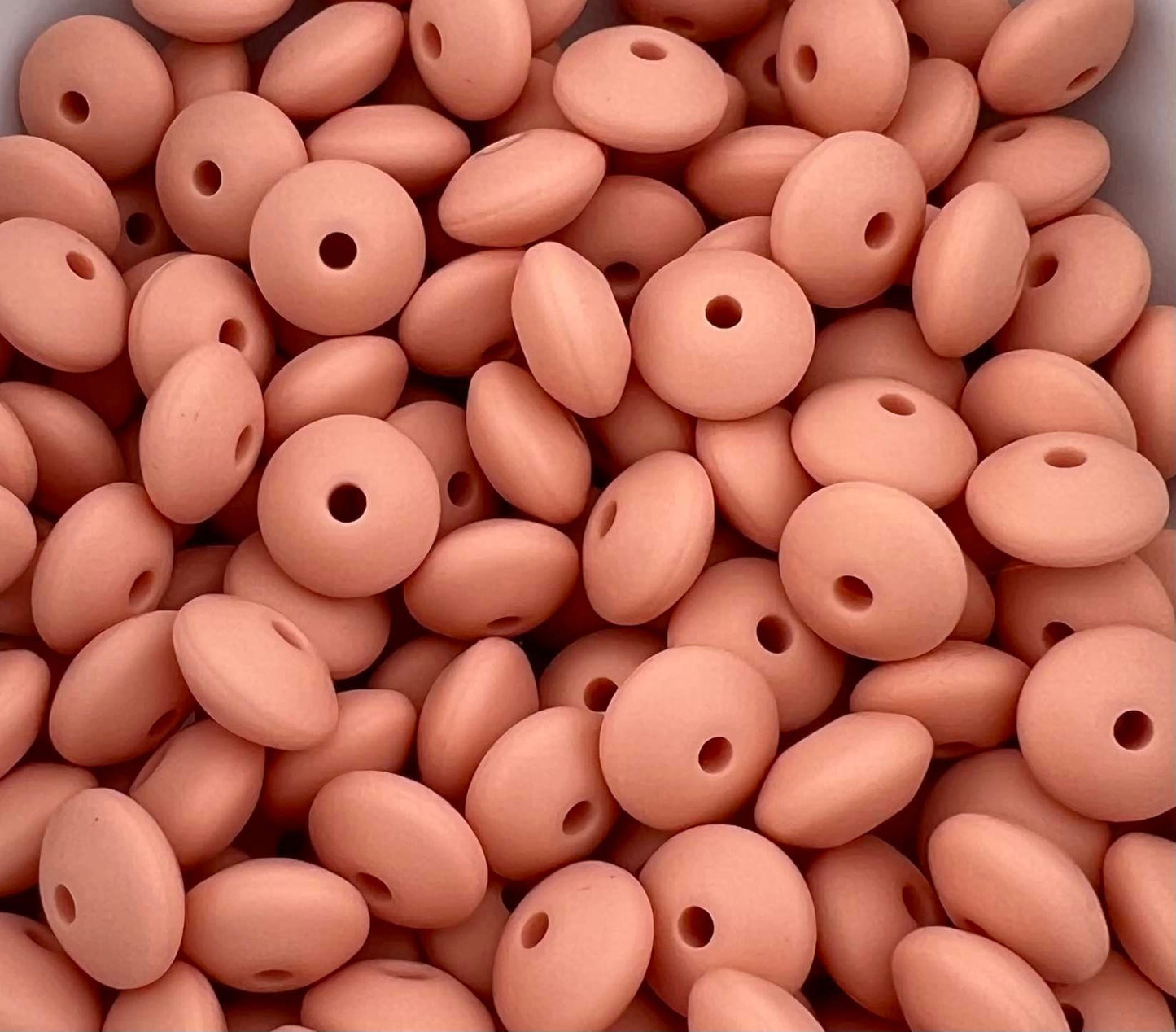 Bag of 100 12mm Peach Solid Silicone Lentil Beads