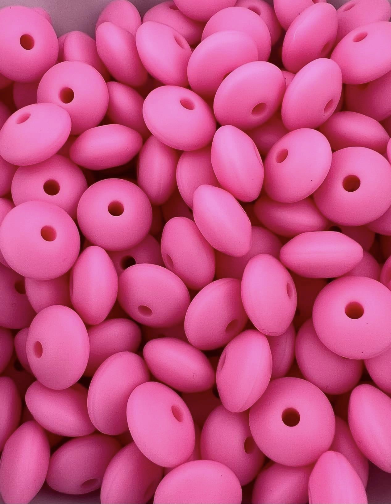 Bag of 100 12mm Pink Solid Silicone Lentil Beads